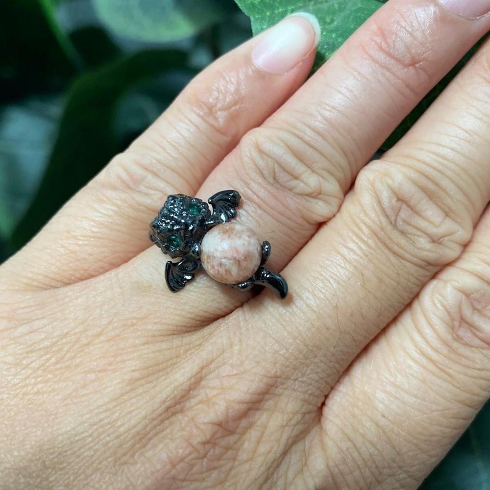 SUNSTONE CRYSTAL SPHERE DRAGON ADJUSTABLE RING